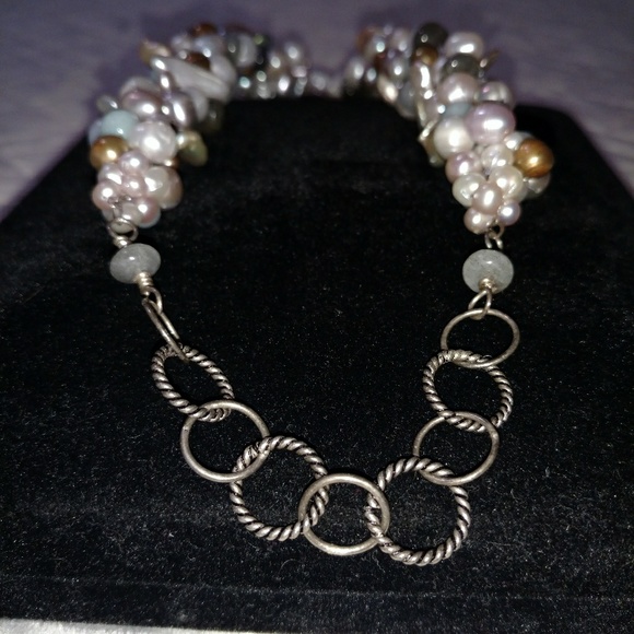 Genuine Pearl and Gemstone Necklace Earrings Set - Picture 4 of 6